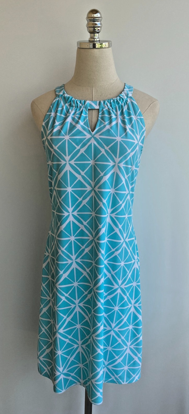 Jude Connally Lisa Halter Dress Womens S Small Keyhole Turquoise White
